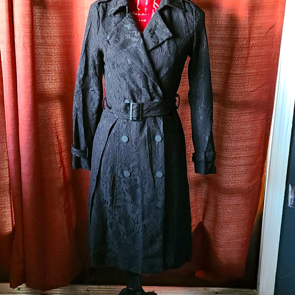 Black Lace Detail Trench Coat NWT